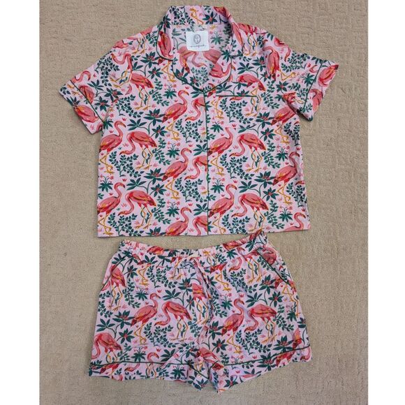 Anthropologie Print Fresh Pajama Set Women 1X Petite Pink 100% Organic Cotton - Picture 1 of 9